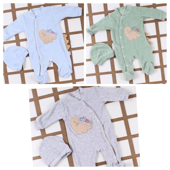 Комплект чоловічок+шапочка велюр ANNORA DINO 3-9 міс 590