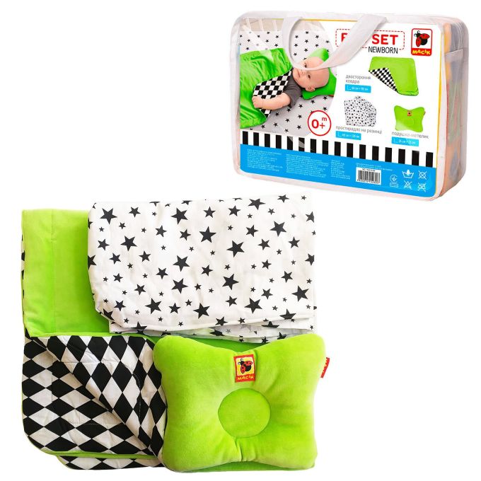 Набір Bed Set Newborn" зелений: подушка, ковдра, простирадло.