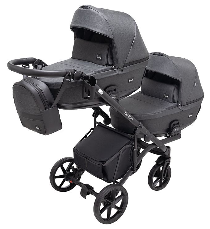 Коляска 2 в 1 для двійні Bair Kiwi DUO Soft BKD-219-1 графіт