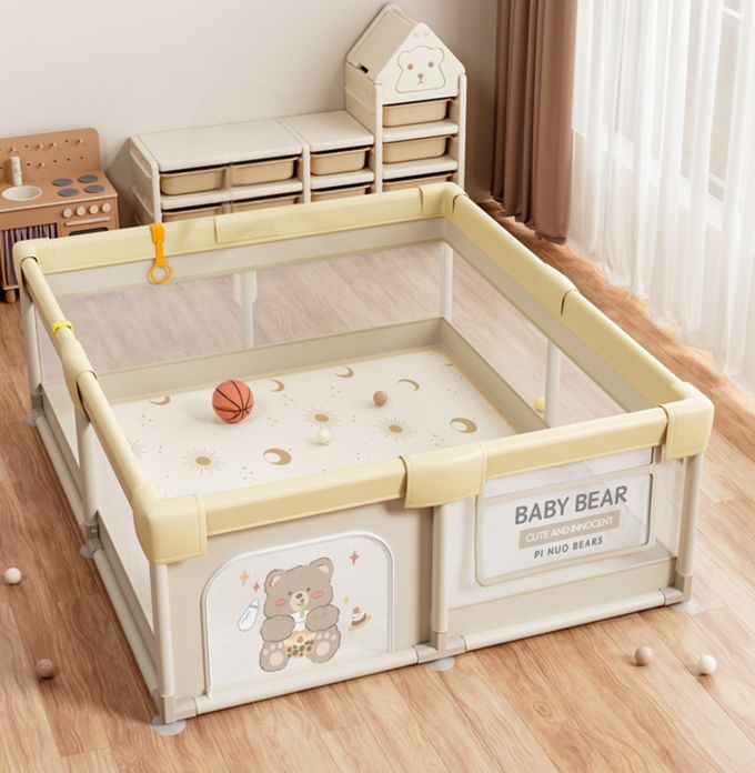 Дитячий манеж Terrio Teddy Bear M 120х180 см Кавовий з двома ручками і 60 різнокольоровими м'ячами