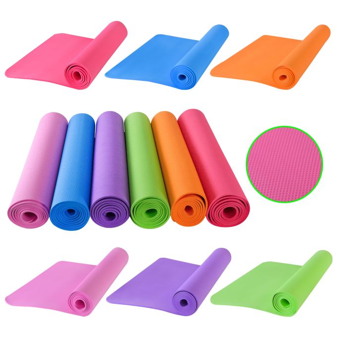 Килимок для йоги арт. YM0105 (30шт) розмір 61*173см, товщина 5мм, MIX 5 кольорів, пакет