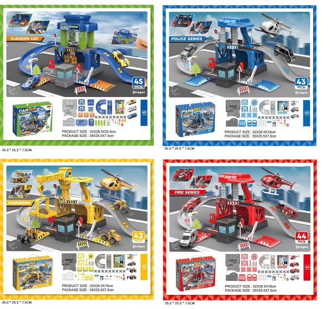 Паркінг арт. 36330G/80B/40F/60D (48шт/2) 4 види, 43 елементи, включаючи 3 машинки, короб. 35*25,5*75,5см