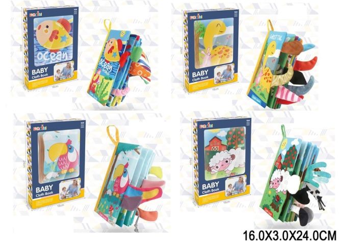 Книга м'яка арт. 01-4/-4/-4/-4 (2099038/40/42/43), 4 види, тактильна, м'які хвости тварин, у короб.