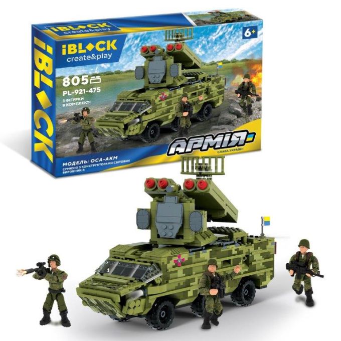 Конструктор IBLOCK арт. PL-921-475 (6шт) Армія, ОСА-AKM, 805 дет., 3 фиг у короб. 48*9*32см