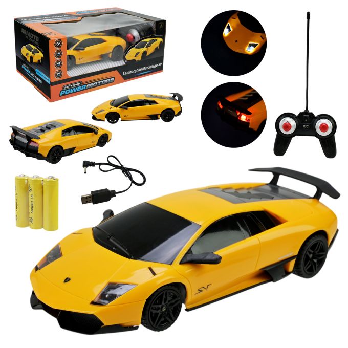 Машина р/к арт. PM2409 (24шт),"POWERMOTORS",1:24 LAMBORGHINI LP670,жовтий колiр, акум.,світло у кор.26,5*14*10,5см.