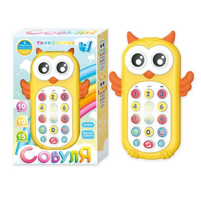Телефон "Совуля" 40054 (60) "WToys", ОЗВУЧ УКРАЇНСЬКОЮ МОВОЮ, звук, підсвічування, пісні, загадки, с