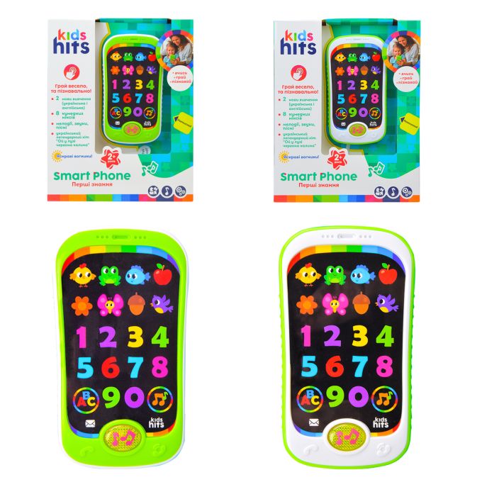 Телефон муз. розв. Kids Hits арт. KH03/002 (96шт)"Перші знання",батар у комплекті.,2 кольори мікс,  короб. 23*3,5*18.5 см