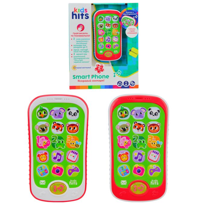 Телефон муз. розв. Kids Hits арт. KH03/004 (96шт) "Яскравий зоопарк",батар у комплекті.,2 кольори мікс,  короб. 23*3,5*18.5 см